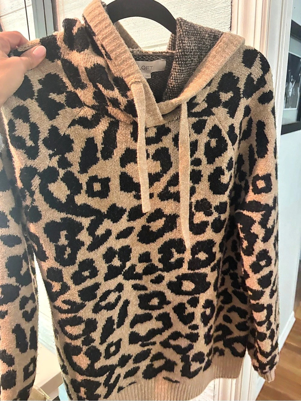 LOFT Leopard Print Hooded Sweater Brown & Black - Size Medium